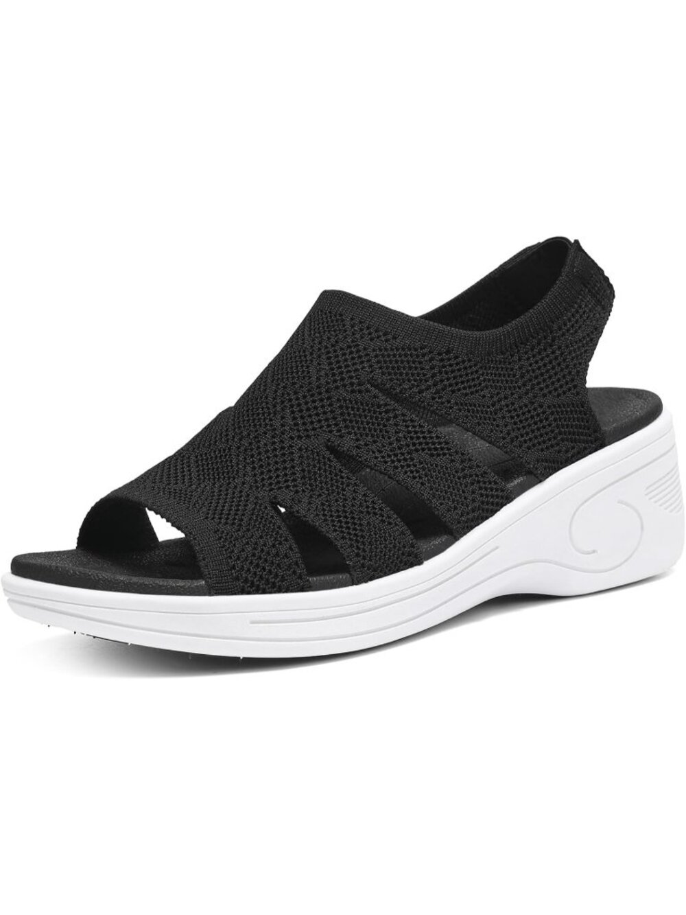 Women's Black White Sandals Platform Open Toe Ankle Elastic Strap Casual Walking